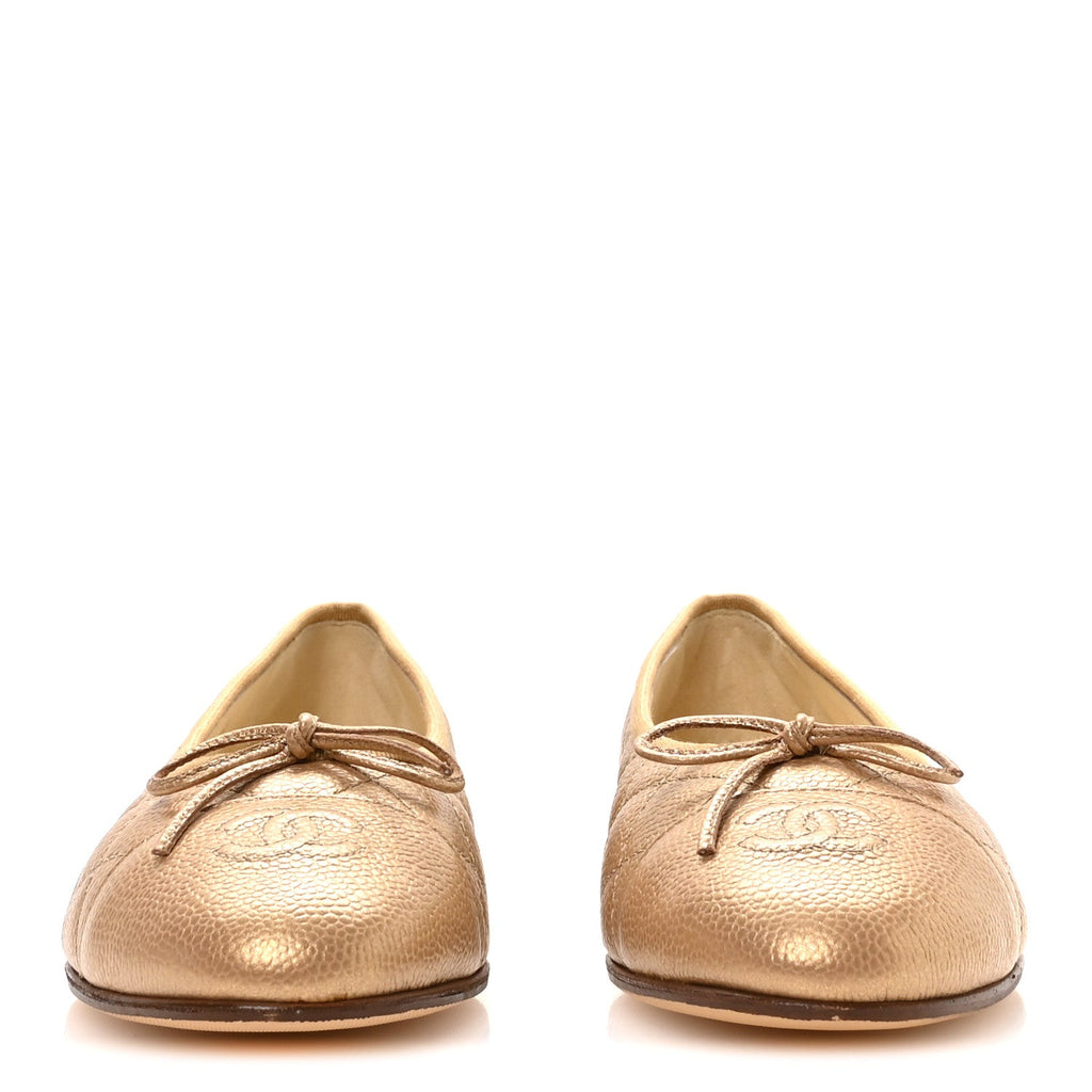 Caviar Quilted CC Cap Toe Ballerina Flats 41 Beige