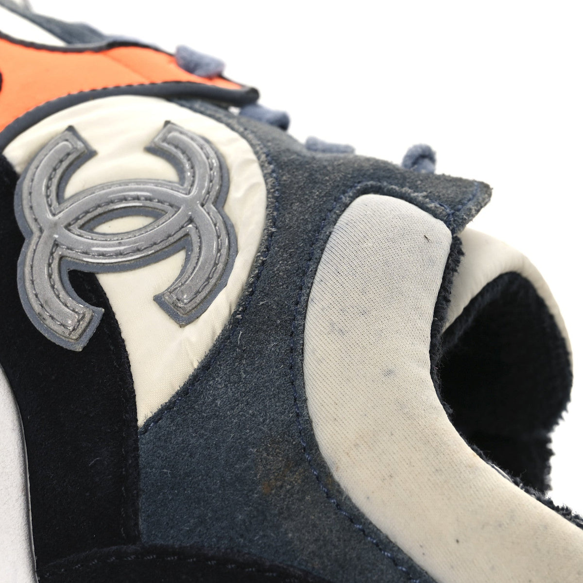 Nylon Calfskin Suede CC Womens Sneakers 35.5 Navy White Orange Black