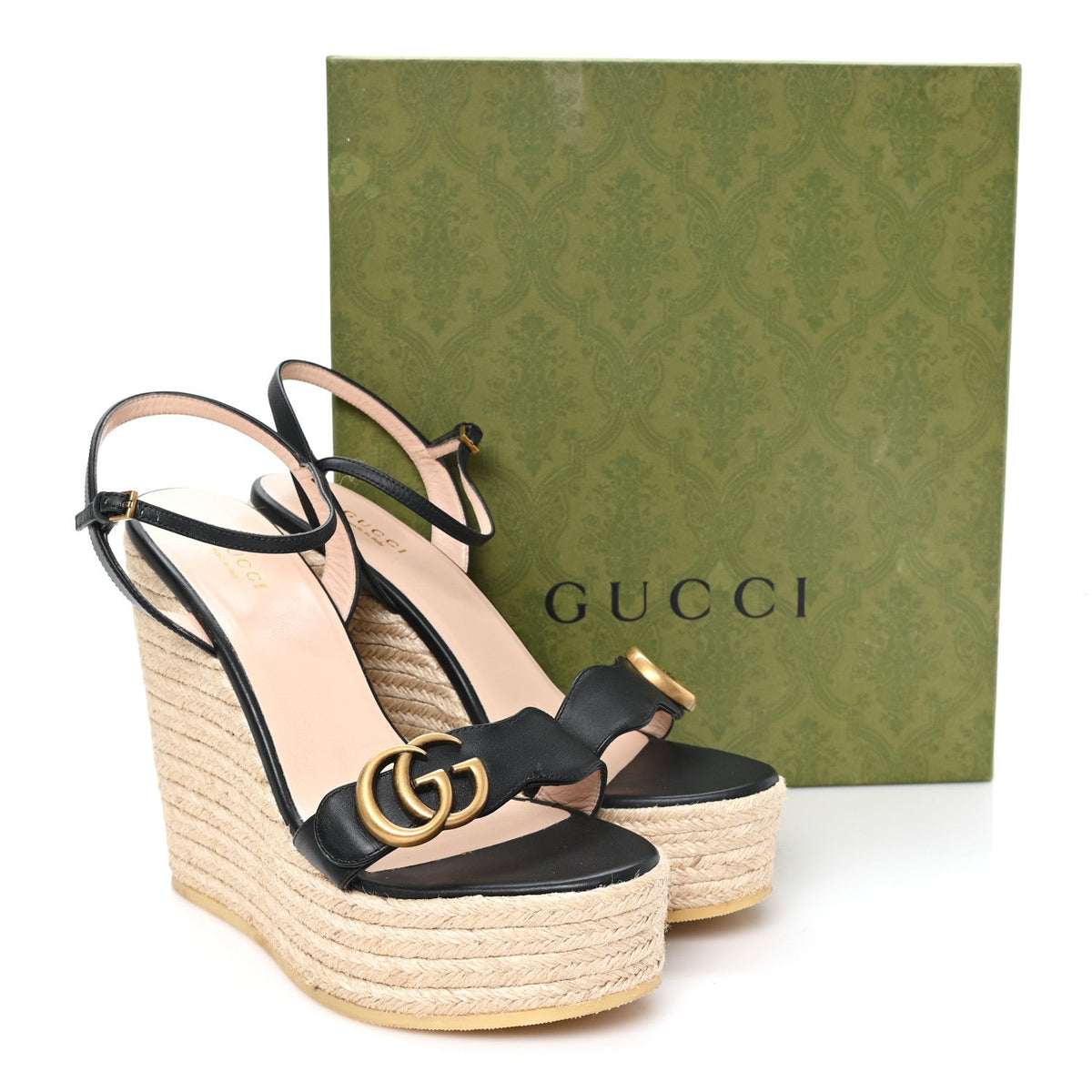 Nappa Matelasse GG Marmont Slingback Platform 45/130mm Espadrille Wedges 39.5 Black