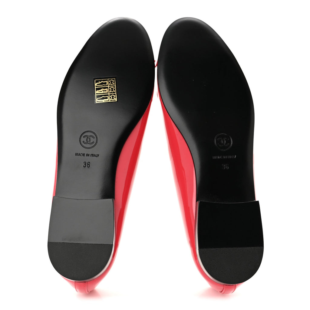 Patent Calfskin CC Cap Toe Ballerina Flats 36 Coral