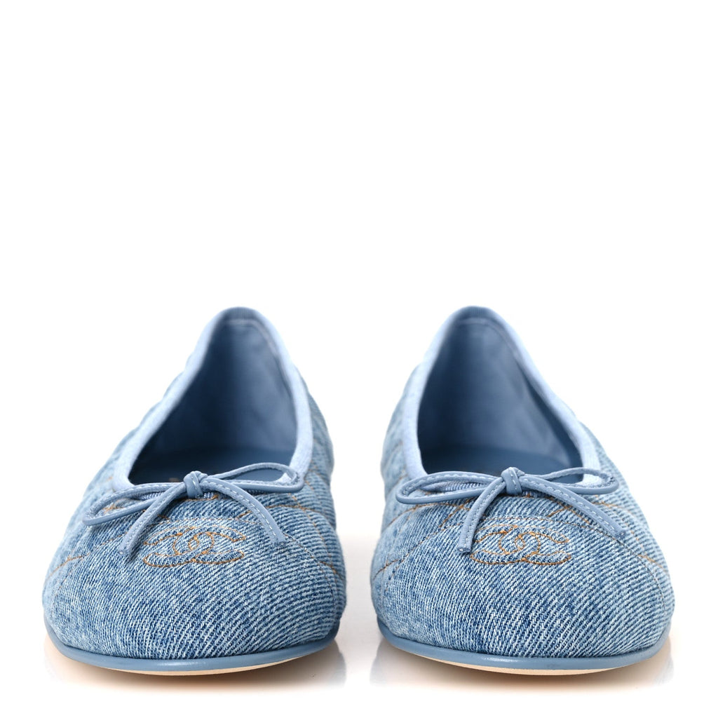 Denim Quilted CC Cap Toe Ballerina Flats 40.5 Light Blue