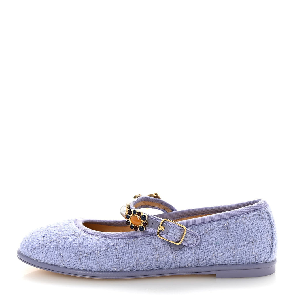 Wool Tweed Patent Mary Jane Flats 37.5 Lilac