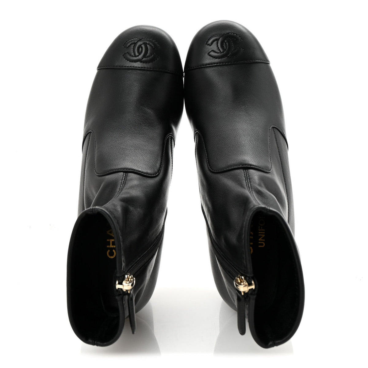 Stretch Lambskin Cap Toe CC Short Boots 35 Black