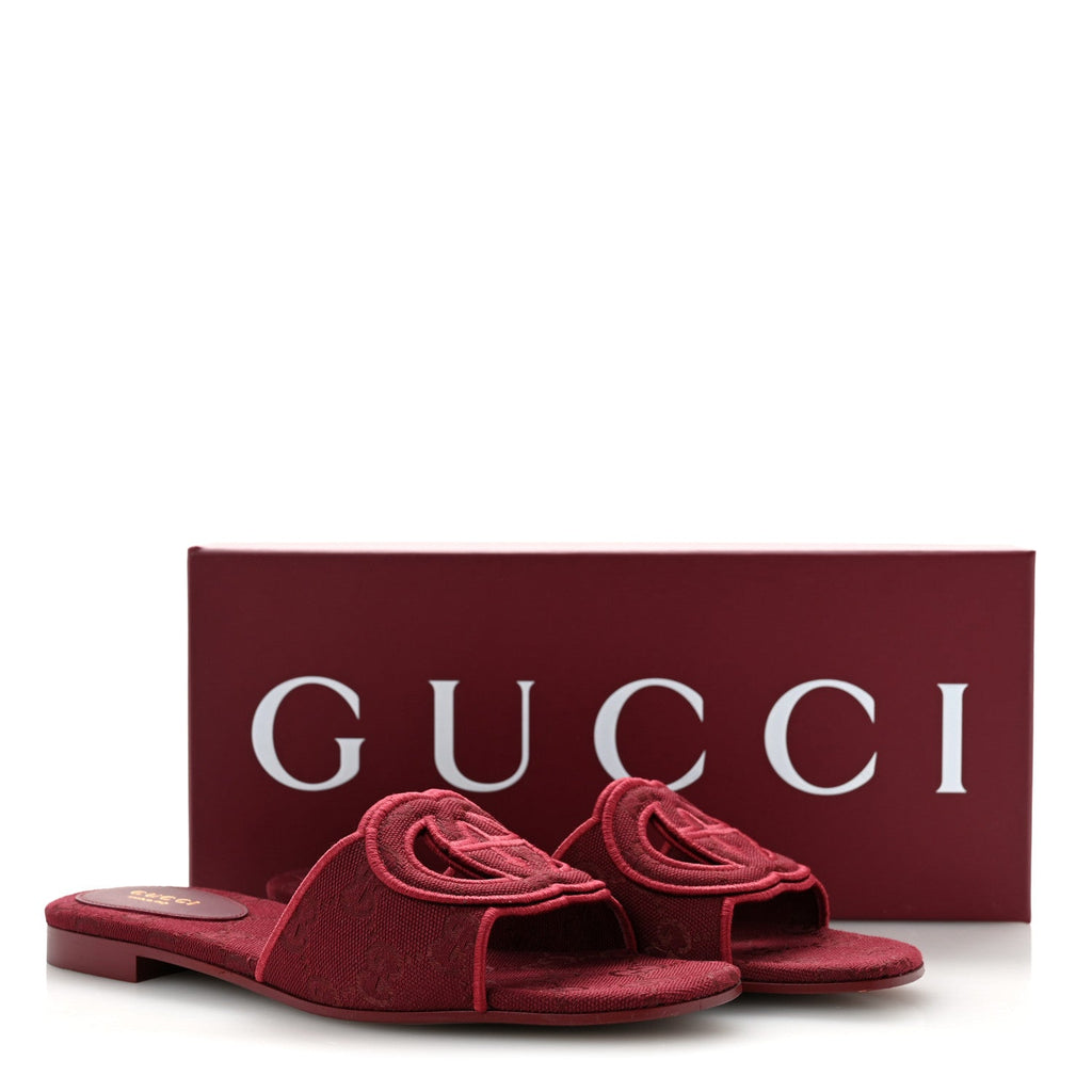 GG Canvas Interlocking G Cut Out Slide Sandals 37.5 Rosso Ancora