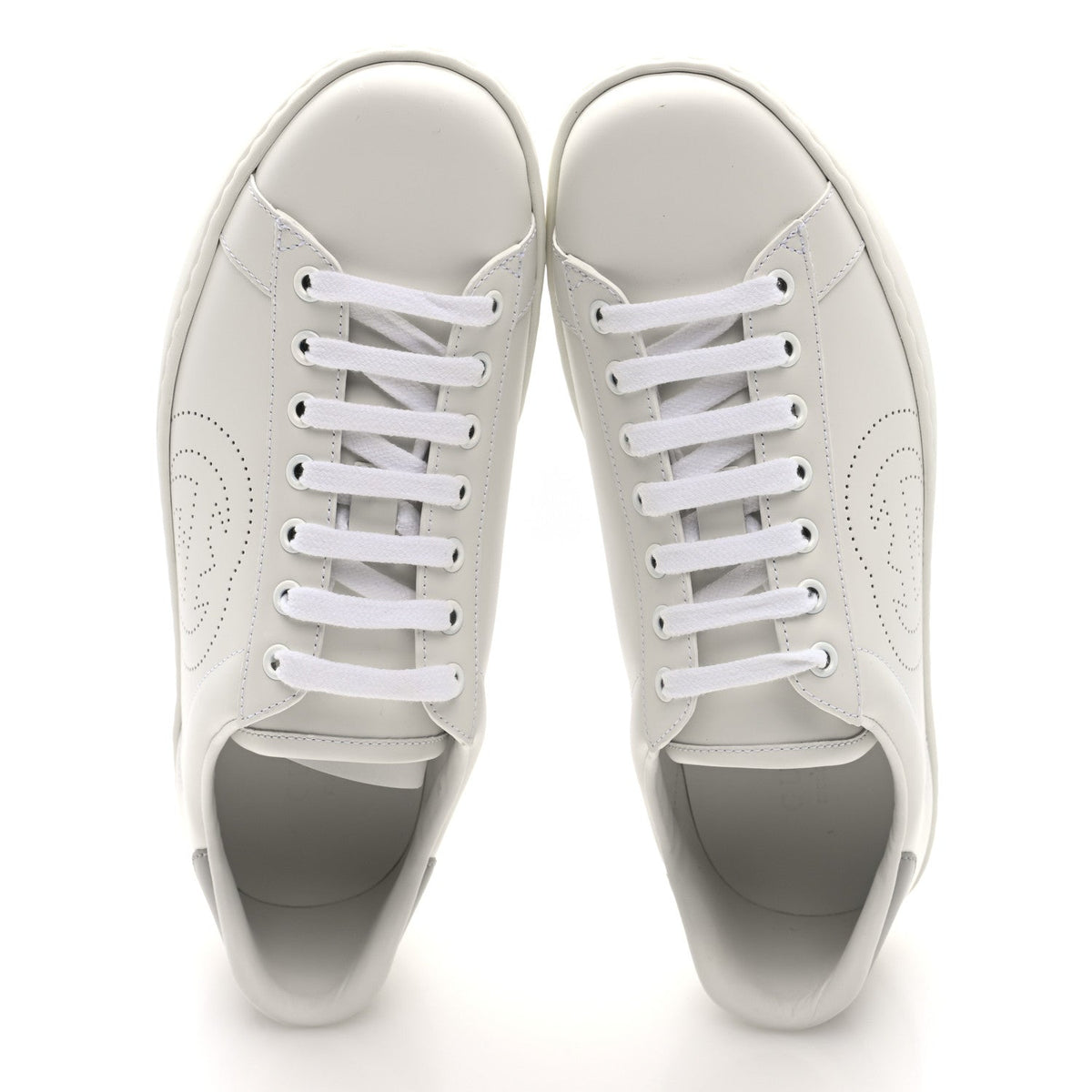 Calfskin Interlocking G Perforated Mens Ace Sneakers 8 White Grey Sky