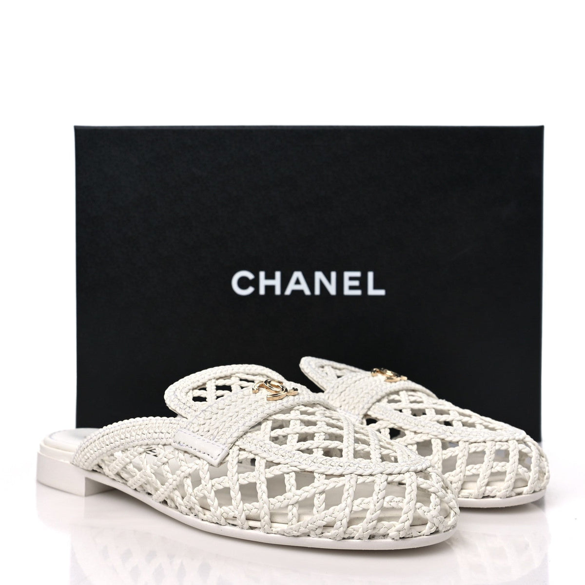 Braided Lambskin Mule Sandals 37 White