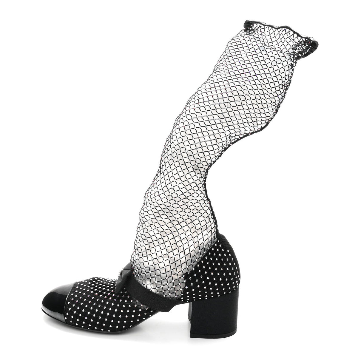 Mesh Crystal Patent CC Bow High Boots 40 Black