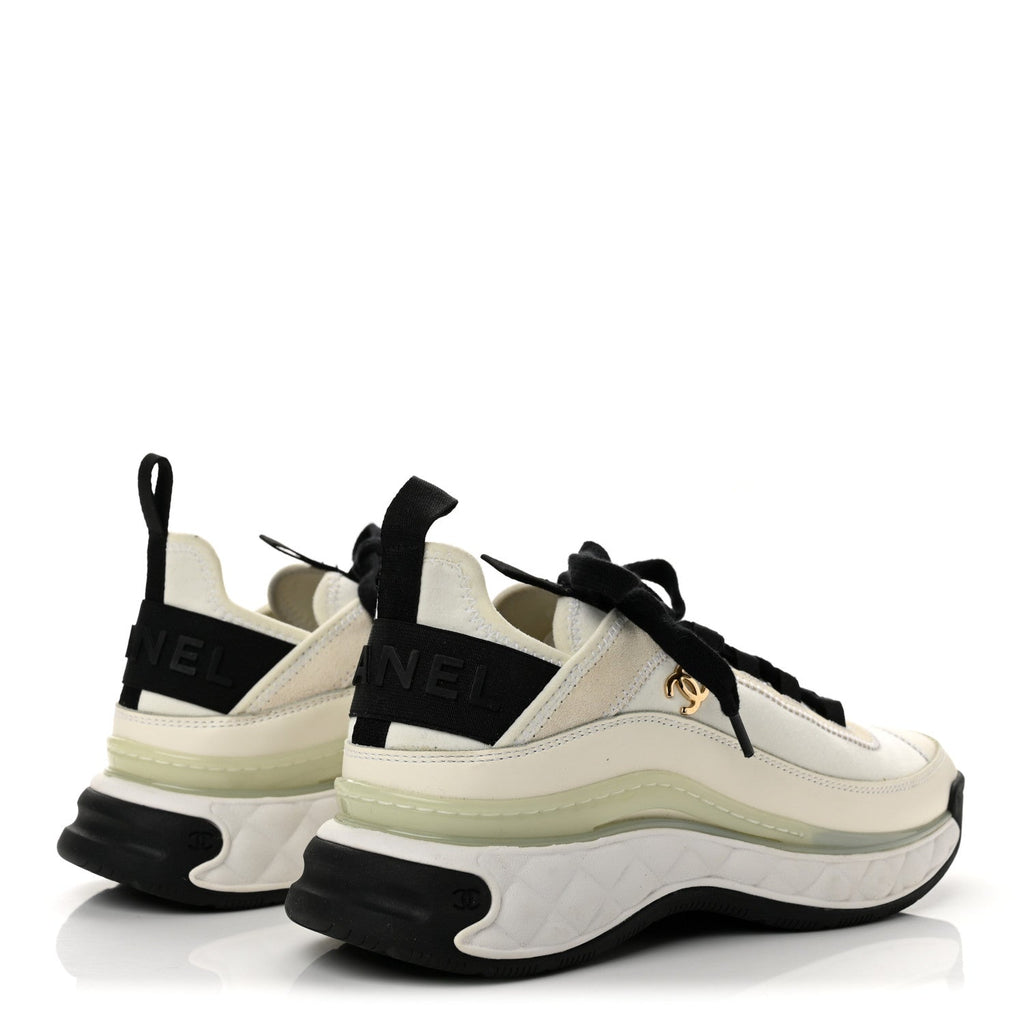 Velvet Calfskin Mixed Fibers CC Sneakers 37.5 Ivory Black