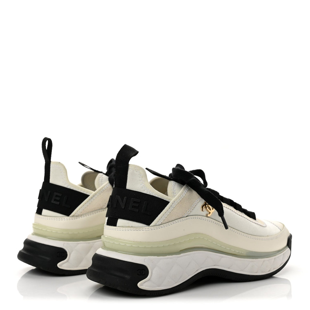 Velvet Calfskin Mixed Fibers CC Sneakers 37.5 Ivory Black
