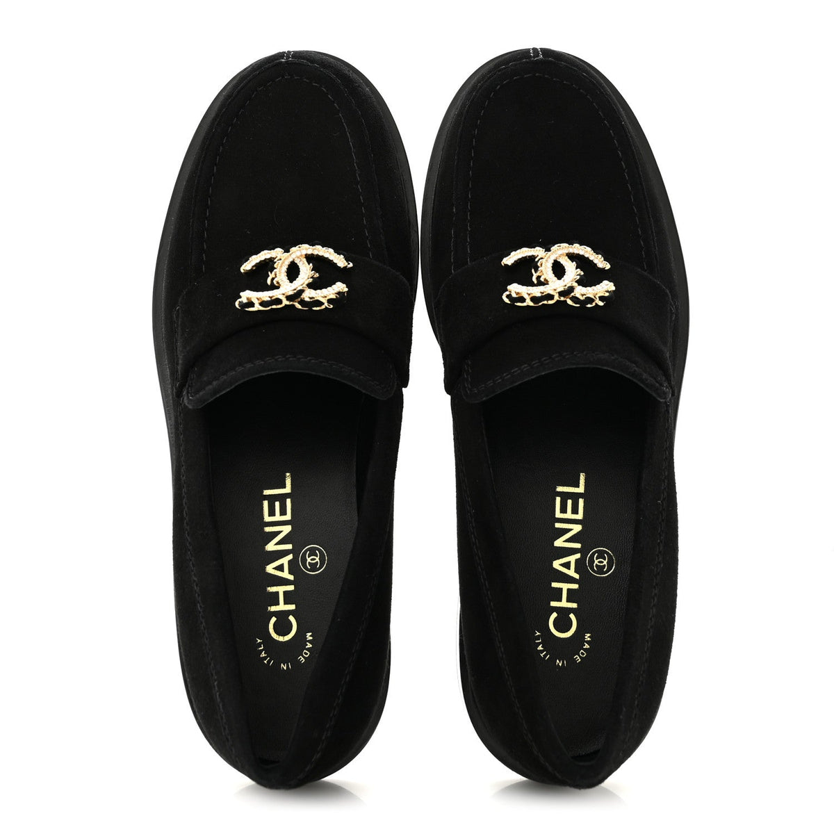 Suede Kidskin Crystal CC Loafers 37 Black