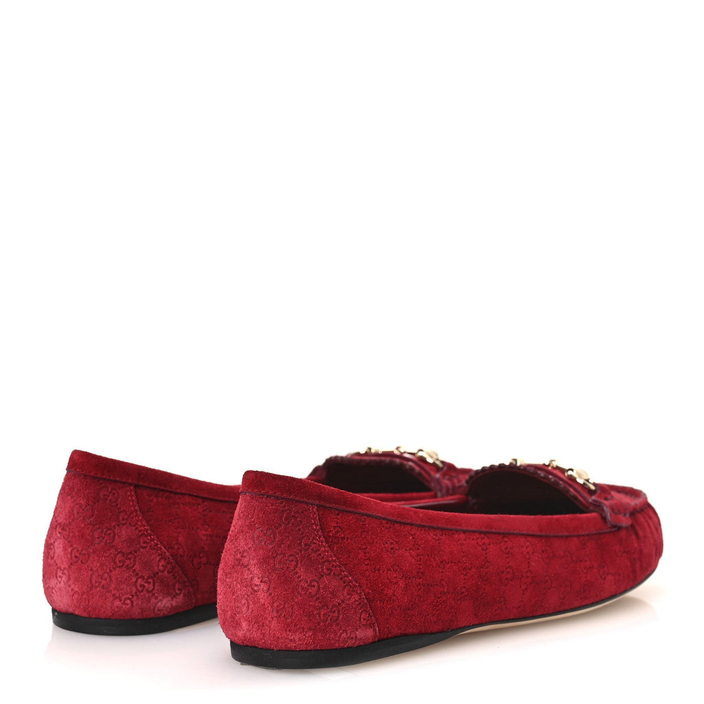 Suede Micro GG Horsebit Womens Kensington Moccasin Loafers 37  Rosso Ancora