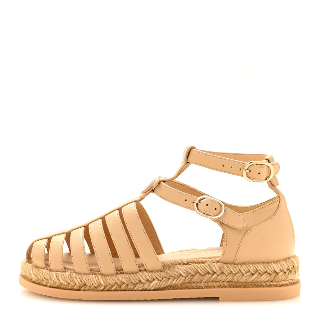 Lambskin Espadrille Sandals 37 Beige
