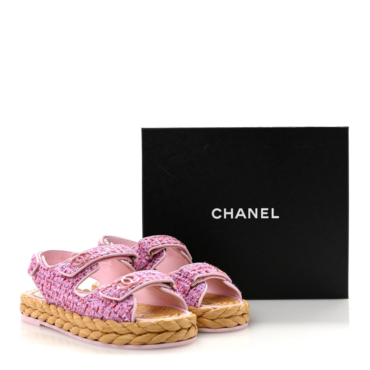 Tweed Patent Calfskin Velcro Dad Sandals 38.5 Light Purple Pink Red