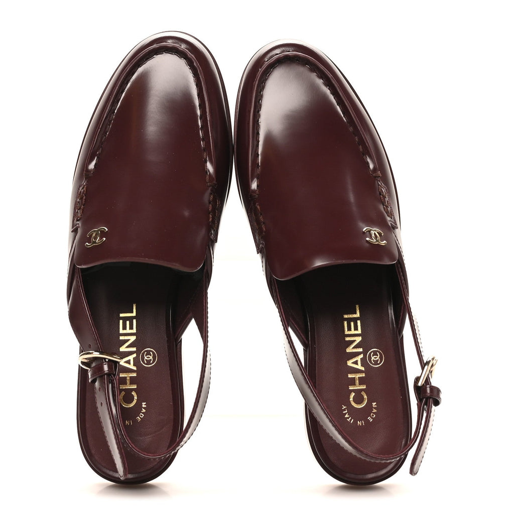 Shiny Calfskin Slingback Loafers 38 Burgundy