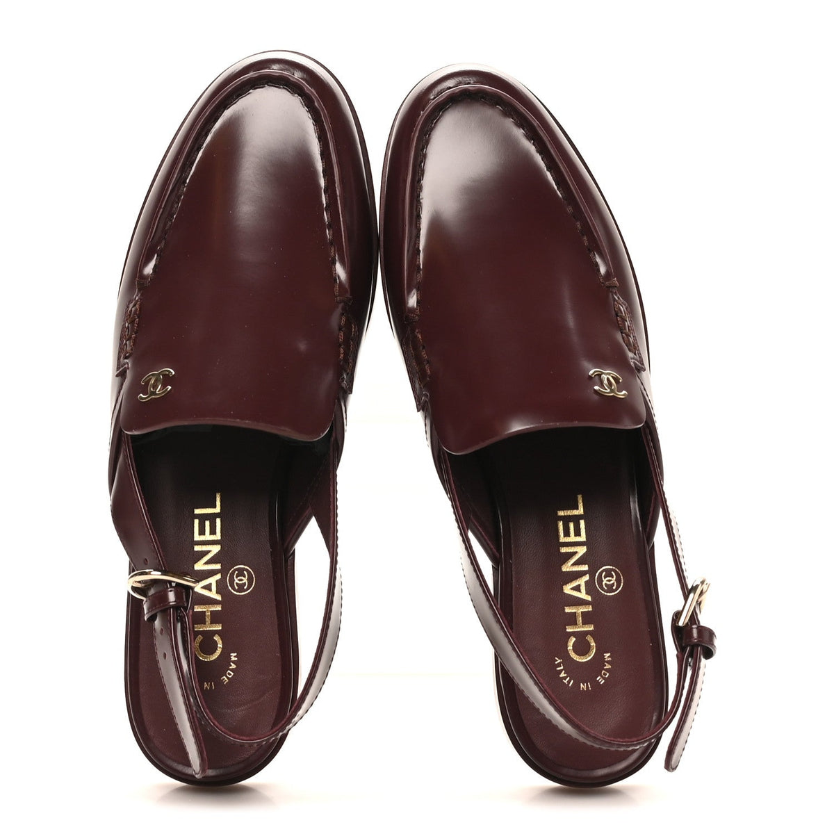 Shiny Calfskin Slingback Loafers 38 Burgundy