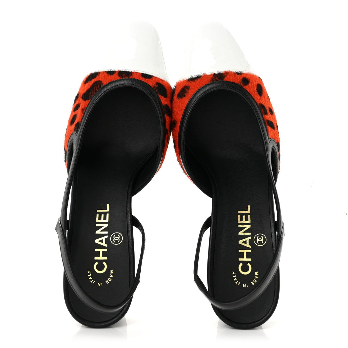 Lambskin Mixed Fibers Cap Toe CC Slingback Pumps 38 Orange Black White