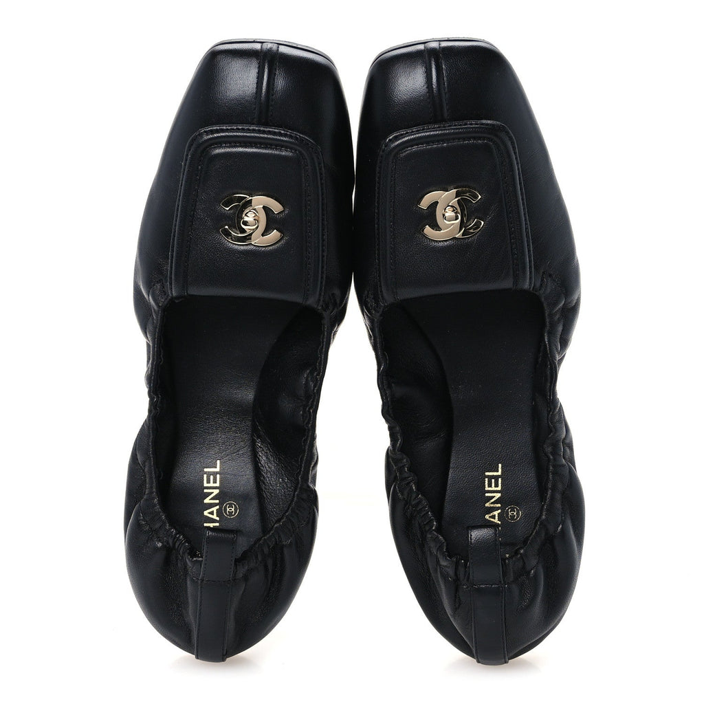 Lambskin CC Turnlock Ballerina Flats 39.5 Black