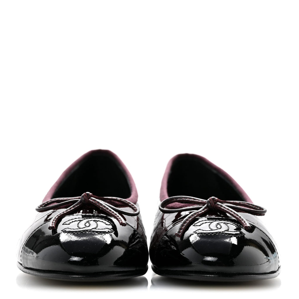 Patent Calfskin Crocodile Embossed Cap Toe CC Ballerina Flats 37 Dark Burgundy Black