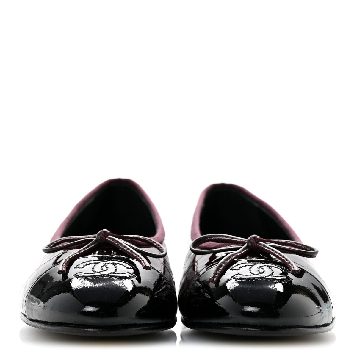 Patent Calfskin Crocodile Embossed Cap Toe CC Ballerina Flats 37 Dark Burgundy Black