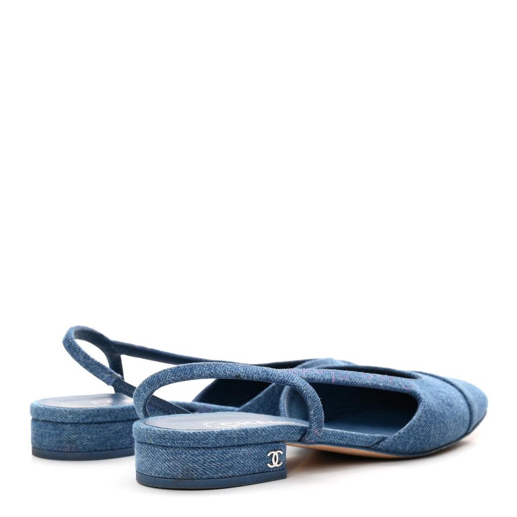 Denim Printed Denim Mood Cap Toe CC Slingback Flats 36.5 Light Blue Multicolor