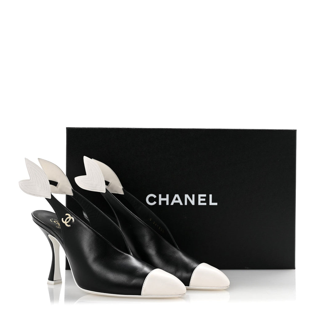 Lambskin Slingback Pumps 39.5 Black White