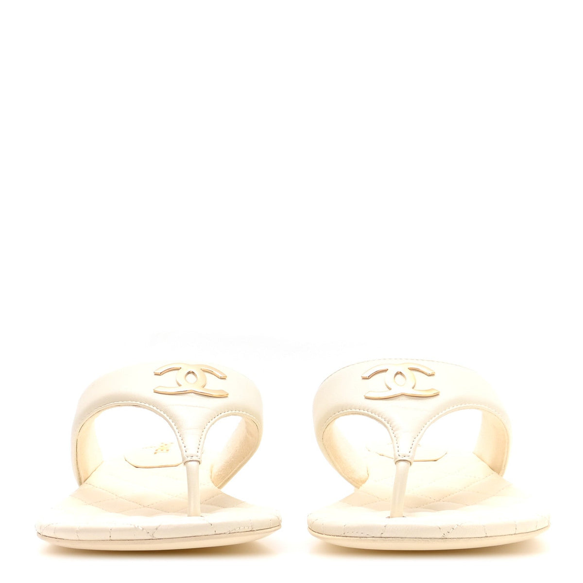 Lambskin Quilted Padded Thong Sandals 39.5 White