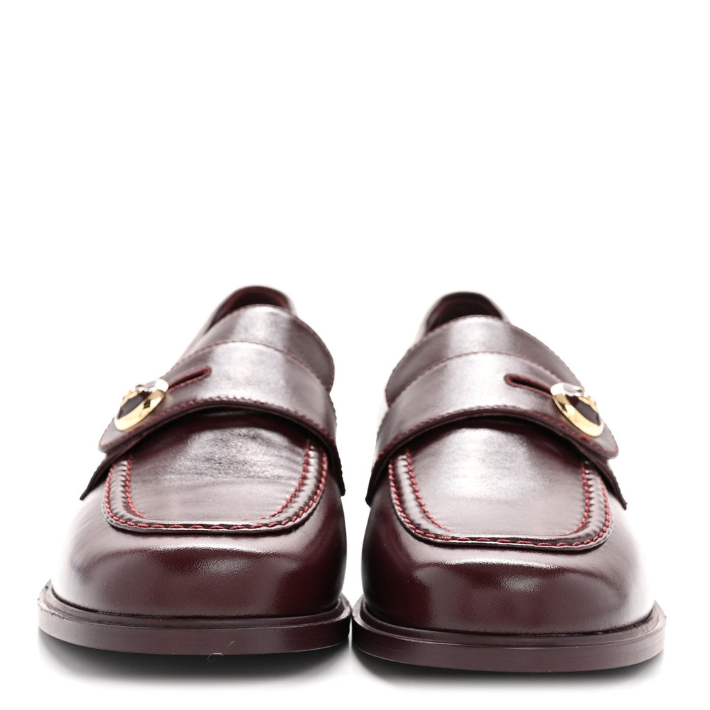 Shiny Calfskin CC Mocassin Loafers 39 Burgundy