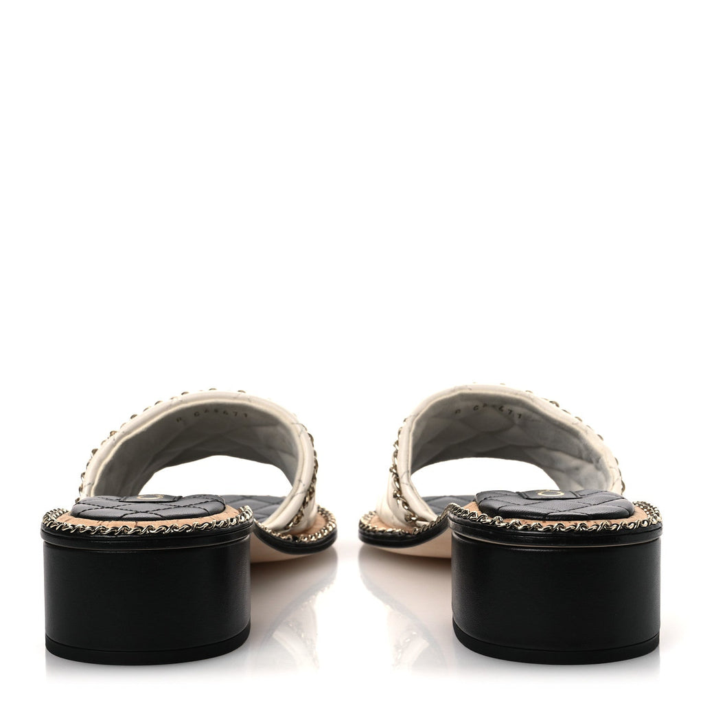 Lambskin Quilted Chain CC Sandals 39 White