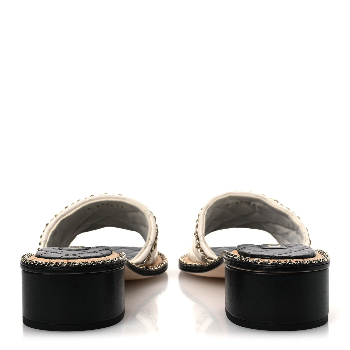 Lambskin Quilted Chain CC Sandals 39 White