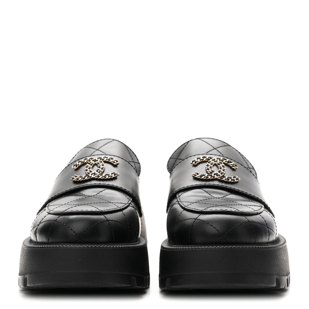 Calfskin Stitched CC Loafers 38.5 Black