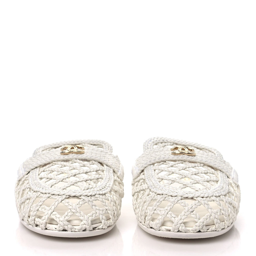 Braided Lambskin Mule Sandals 37 White