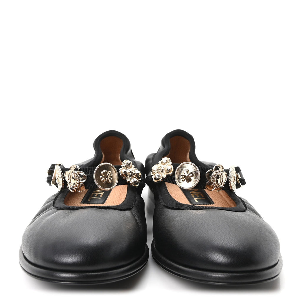 Lambskin Charm Mary Jane Flats 36.5 Black