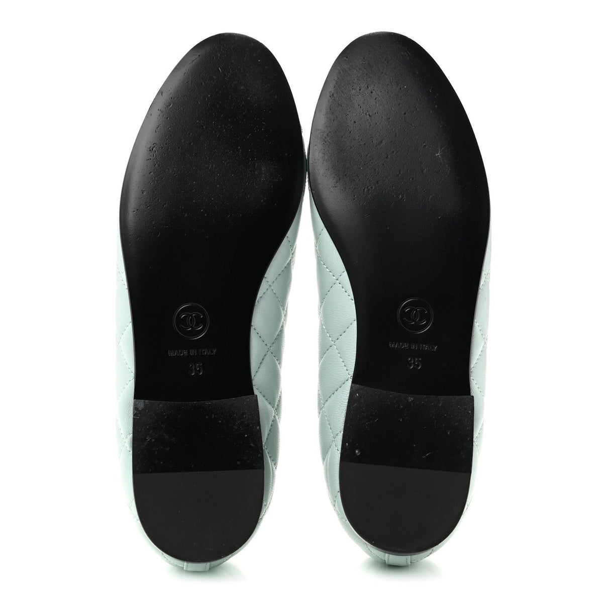 Lambskin Quilted CC Cap Toe Ballerina Flats 35 Light Blue Black