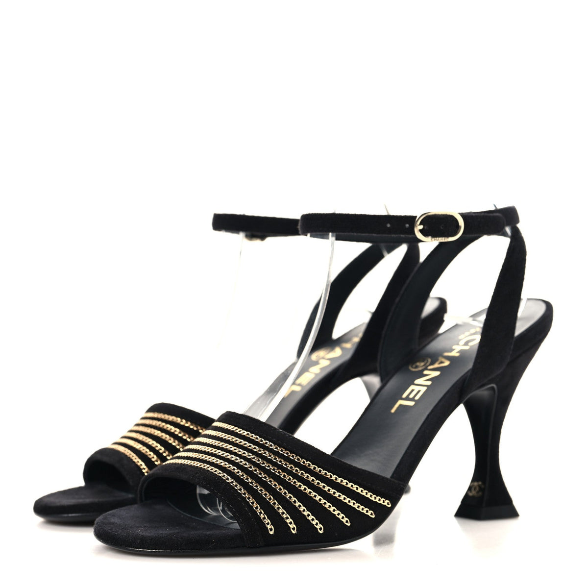 Suede Kidskin Chain Sandals  36 Black