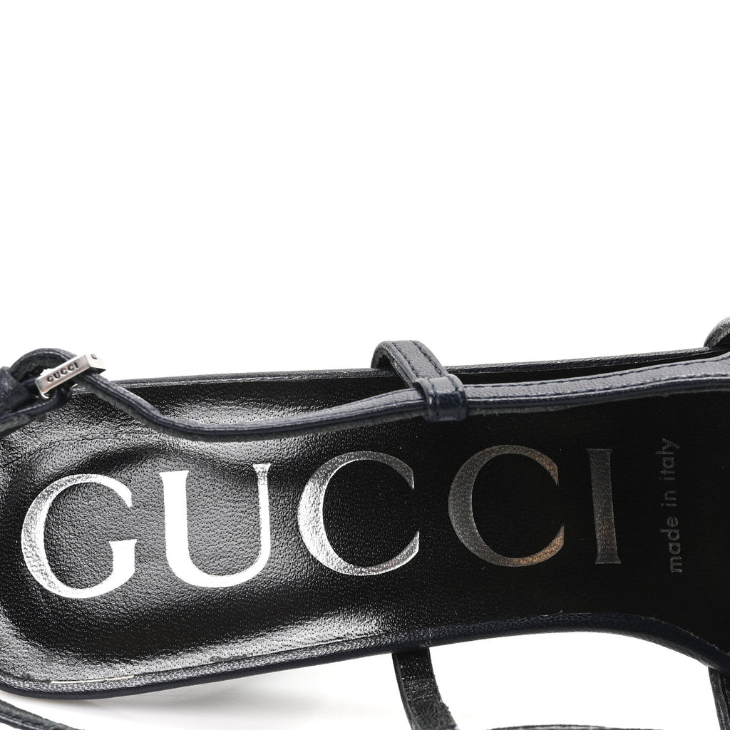 GG Monogram Malaga Kid Crystal Square G 75mm Slingback Pumps 36.5 Beige Blue