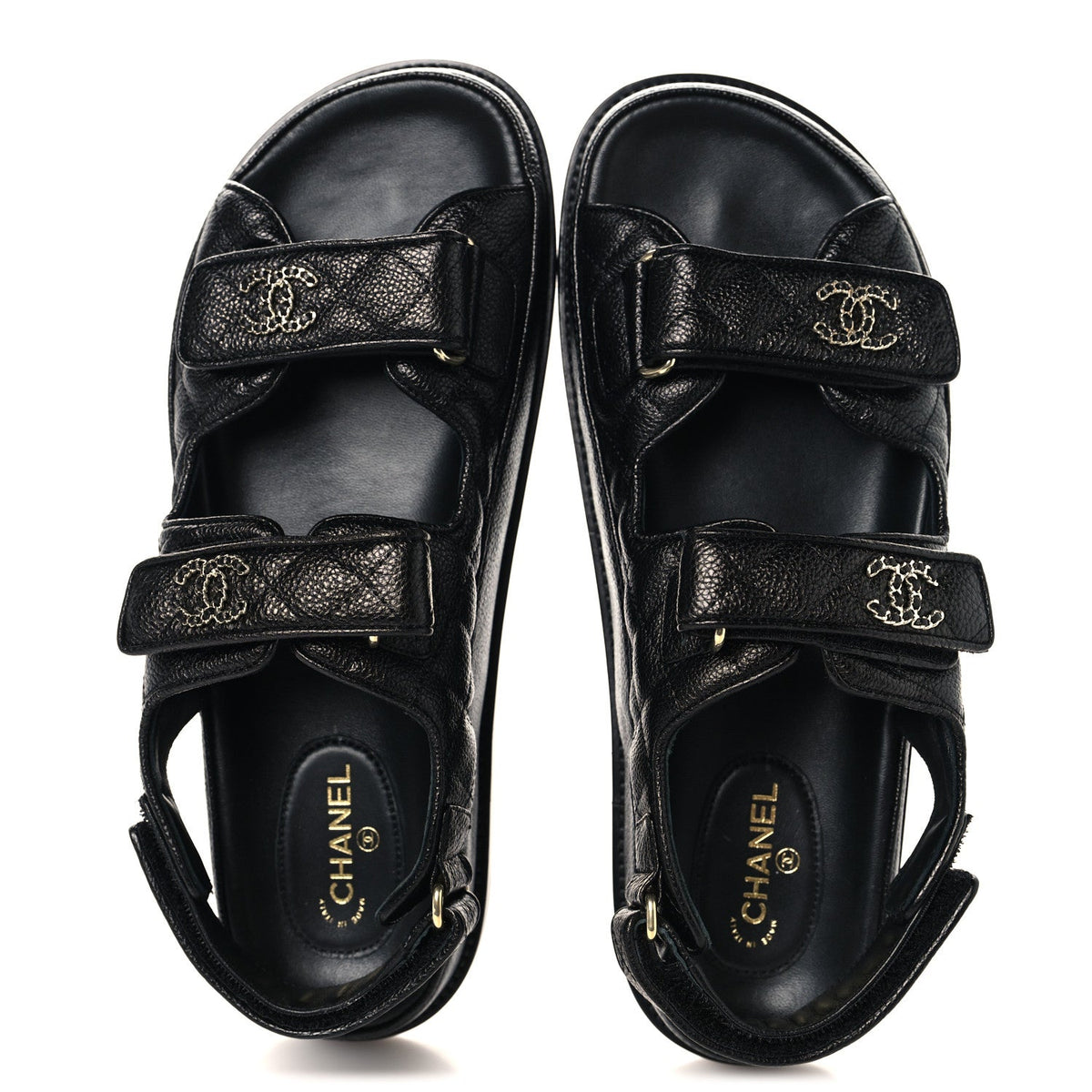 Grained Calfskin Velcro Dad Sandals 39.5 Black
