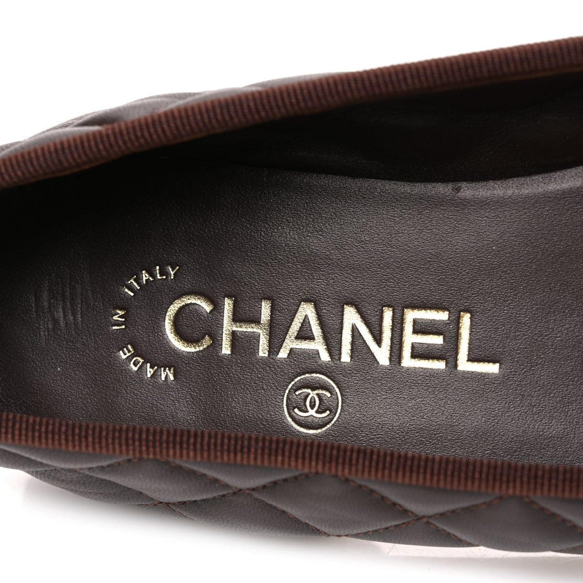 Lambskin Quilted CC Cap Toe Ballerina Flats 36.5 Dark Brown