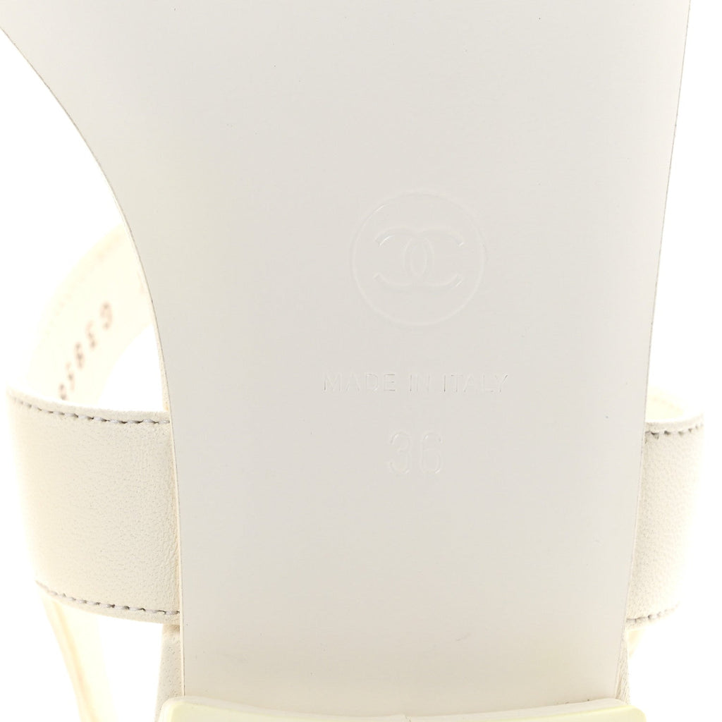 Lambskin CC Leaf Thong Sandals 36 White
