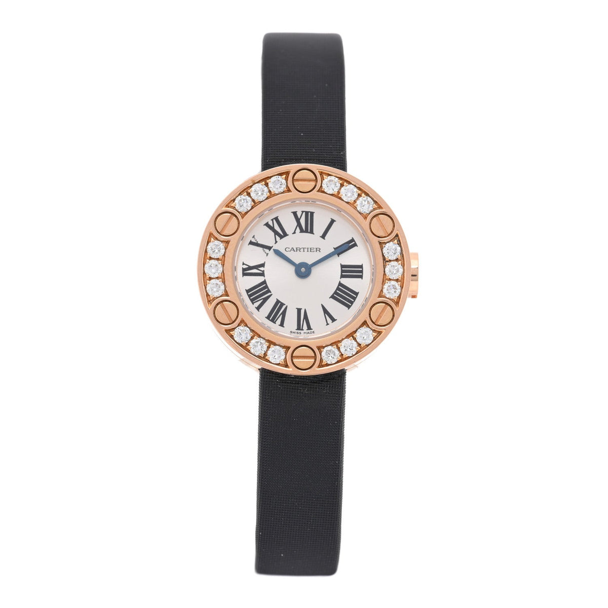 18K Pink Gold Satin Diamond 23mm LOVE Quartz Watch Black