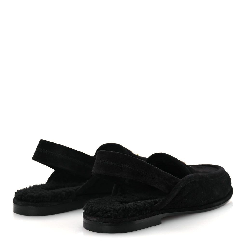Suede Calfskin CC Slingback Loafers 37.5 Black