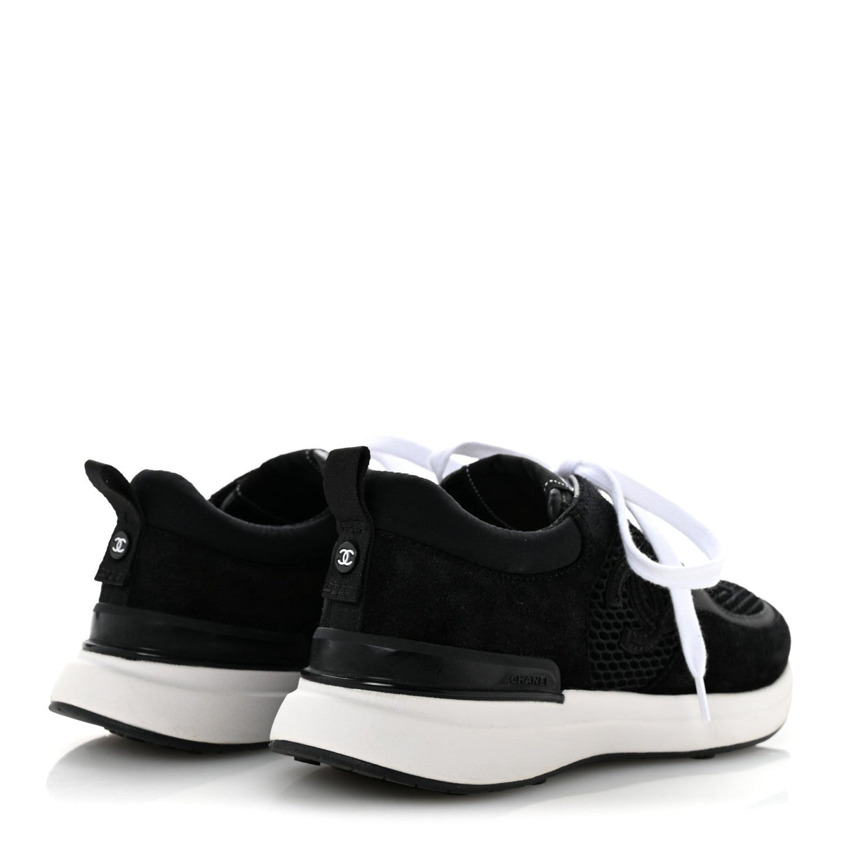 Calfskin Mesh Lycra Suede Womens Logo Sneakers 36 Black