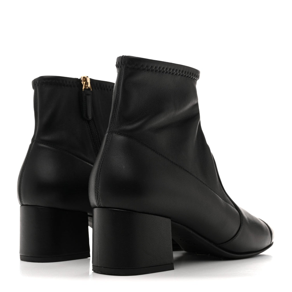 Stretch Lambskin Cap Toe CC Short Boots 38.5 Black