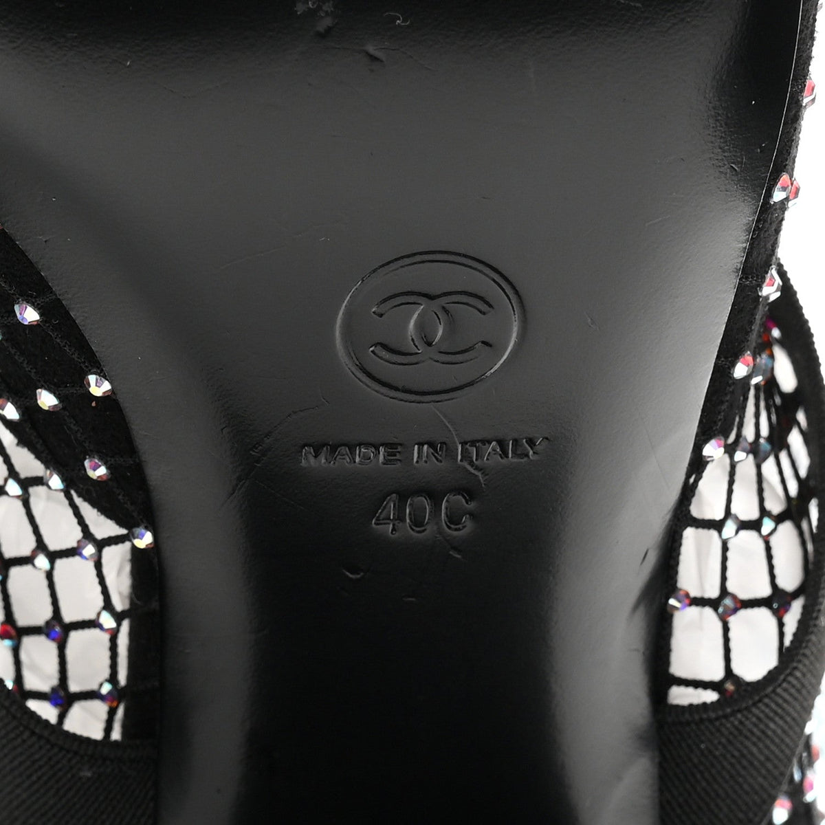 Mesh Crystal Patent CC Bow High Boots 40 Black