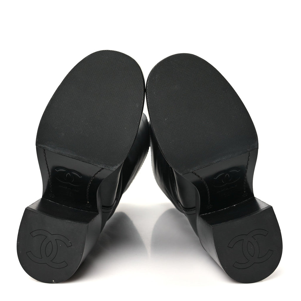 Calfskin Cap Toe High Boots 35 Black