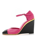 Lambskin Cap Toe Open Wedge Pumps 40 Fuchsia Black