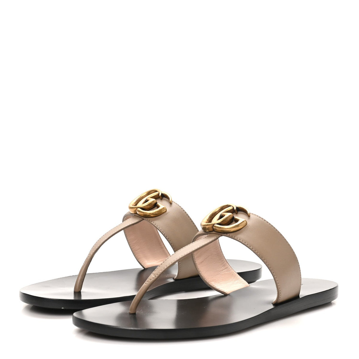 Calfskin GG Marmont Thong Sandals 35 Mud 35.5 Mud