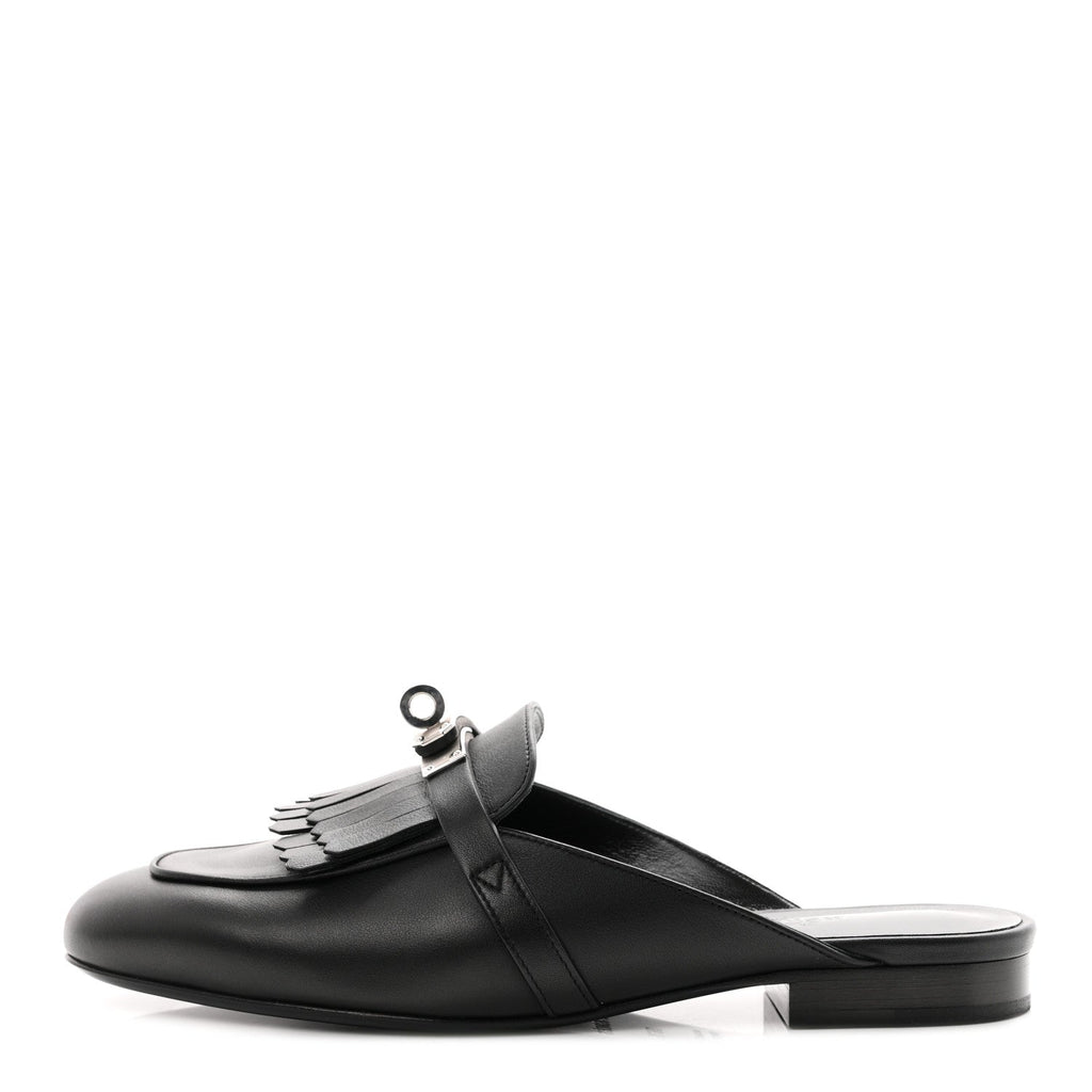 Fringed Calfskin Oz Mules 36.5 Black