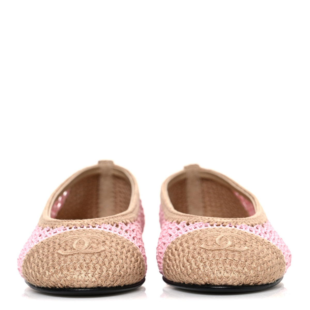 Raffia Cap Toe Ballerina Flats 37 Pink Beige