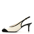Lambskin Patent Calfskin Cap Toe CC Slingback Pumps 38.5 White Black