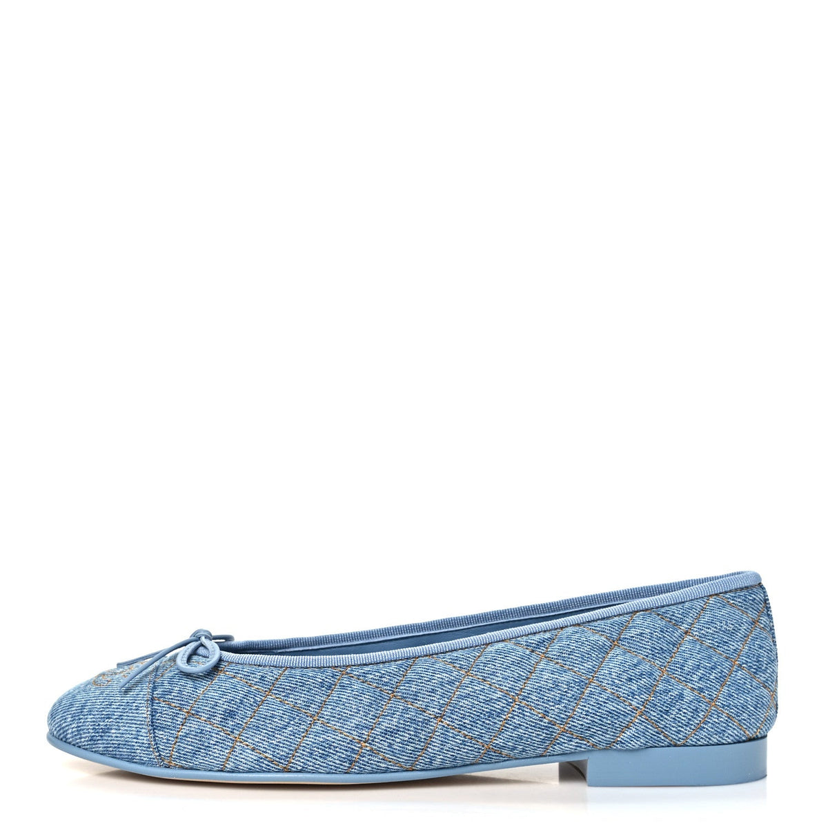 Denim Quilted Cap Toe CC Ballerina Flats 40.5 Light Blue